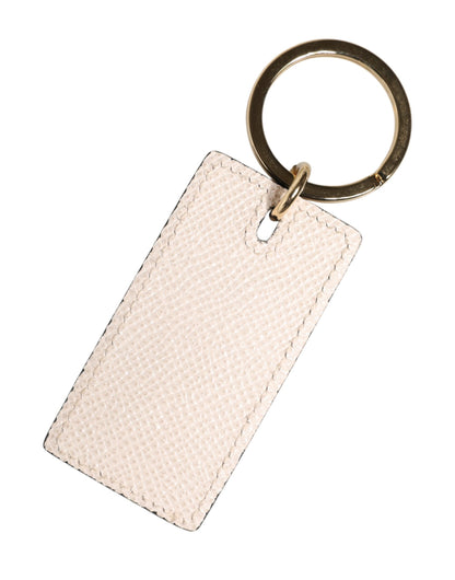 White Calf Leather D&G Logo Metal Ring Keychain Keyring