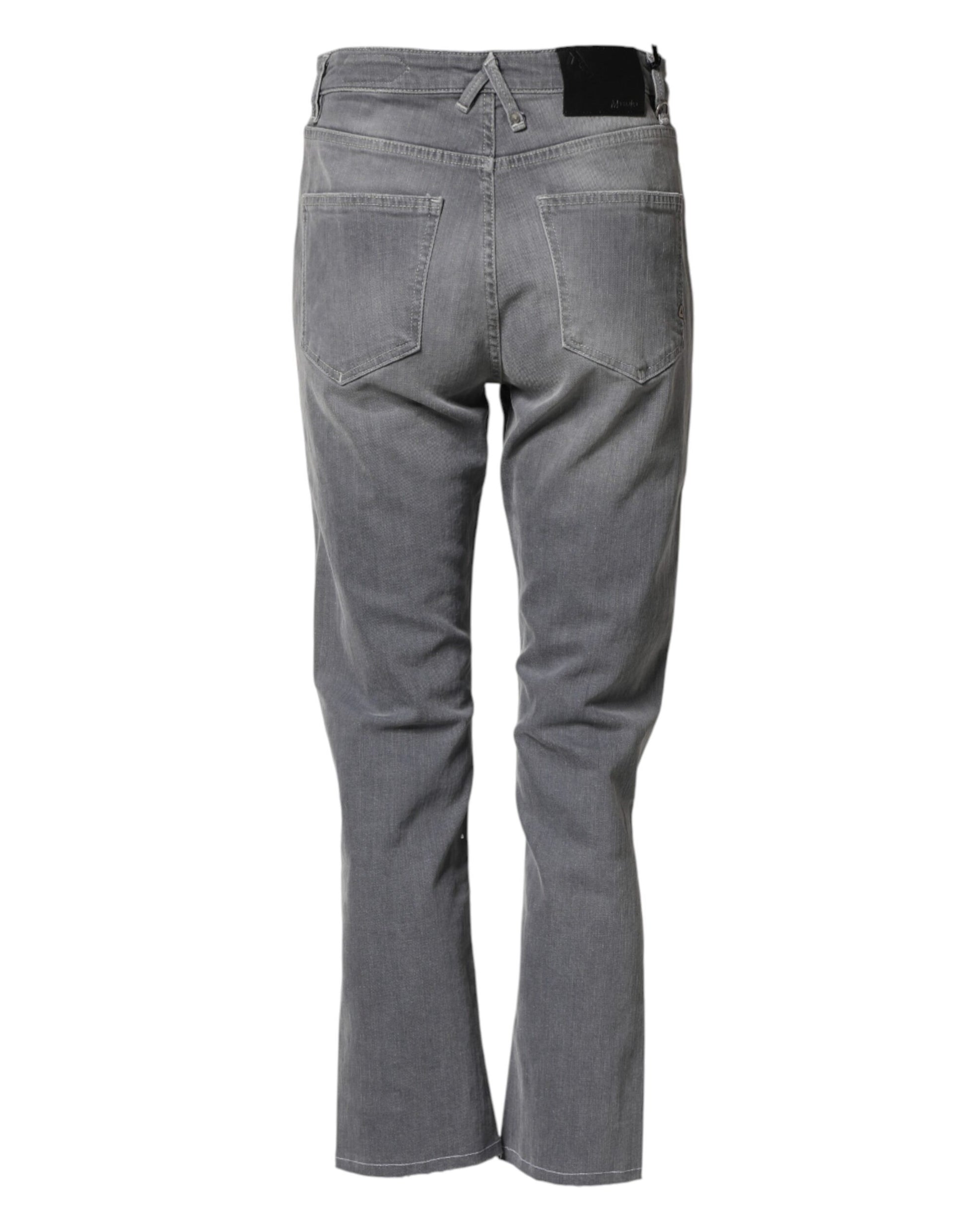 Gray Tattered Mid Waist Men Straight Denim Trouser Jeans