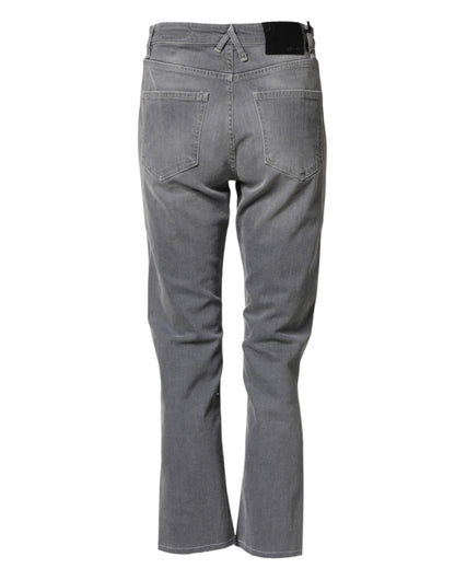 Gray Tattered Mid Waist Men Straight Denim Trouser Jeans