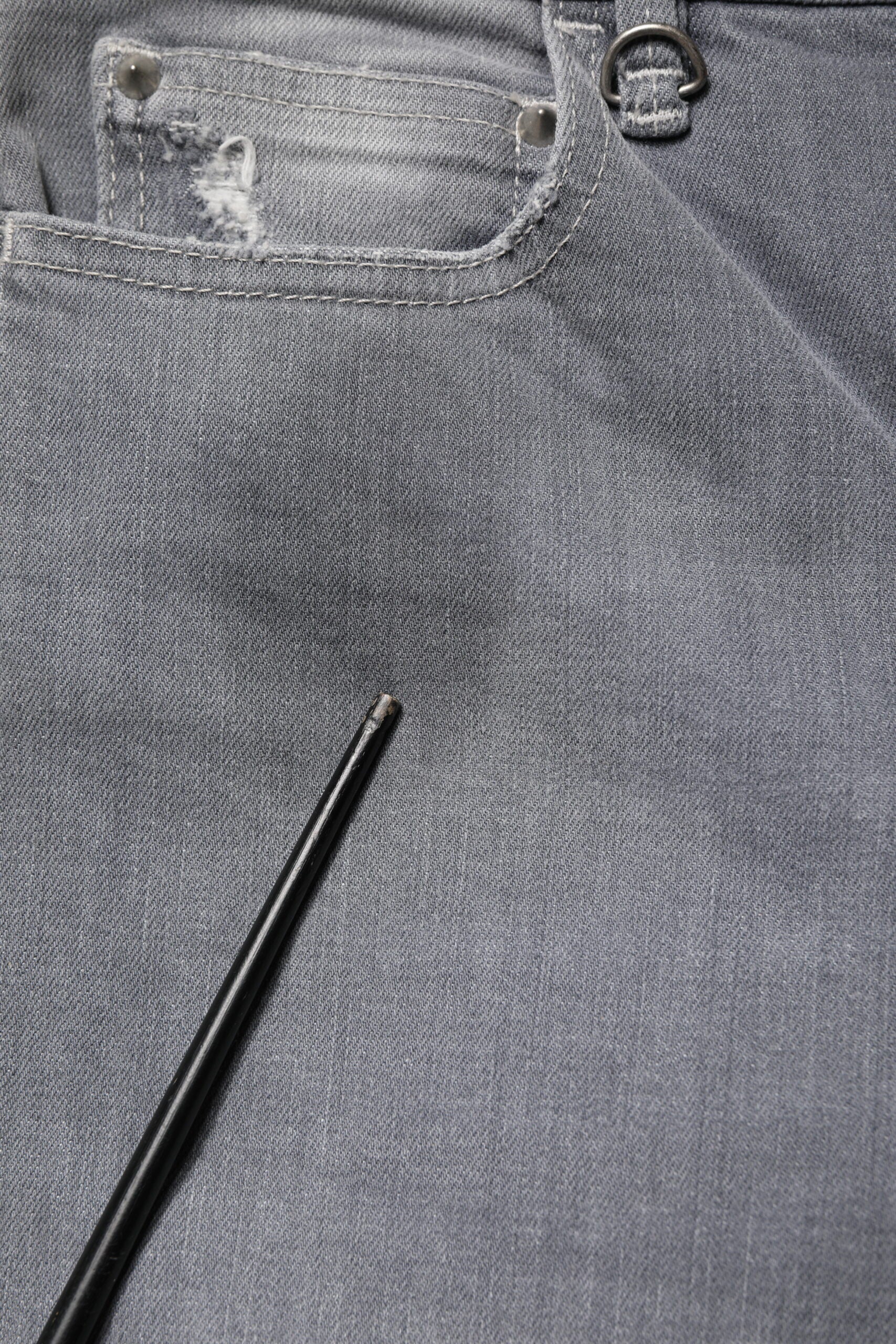 Gray Tattered Mid Waist Men Straight Denim Trouser Jeans