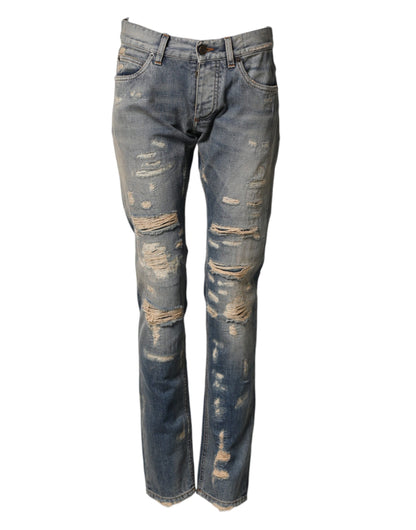 Blue Tattered Men Skinny Denim Trouser Jeans