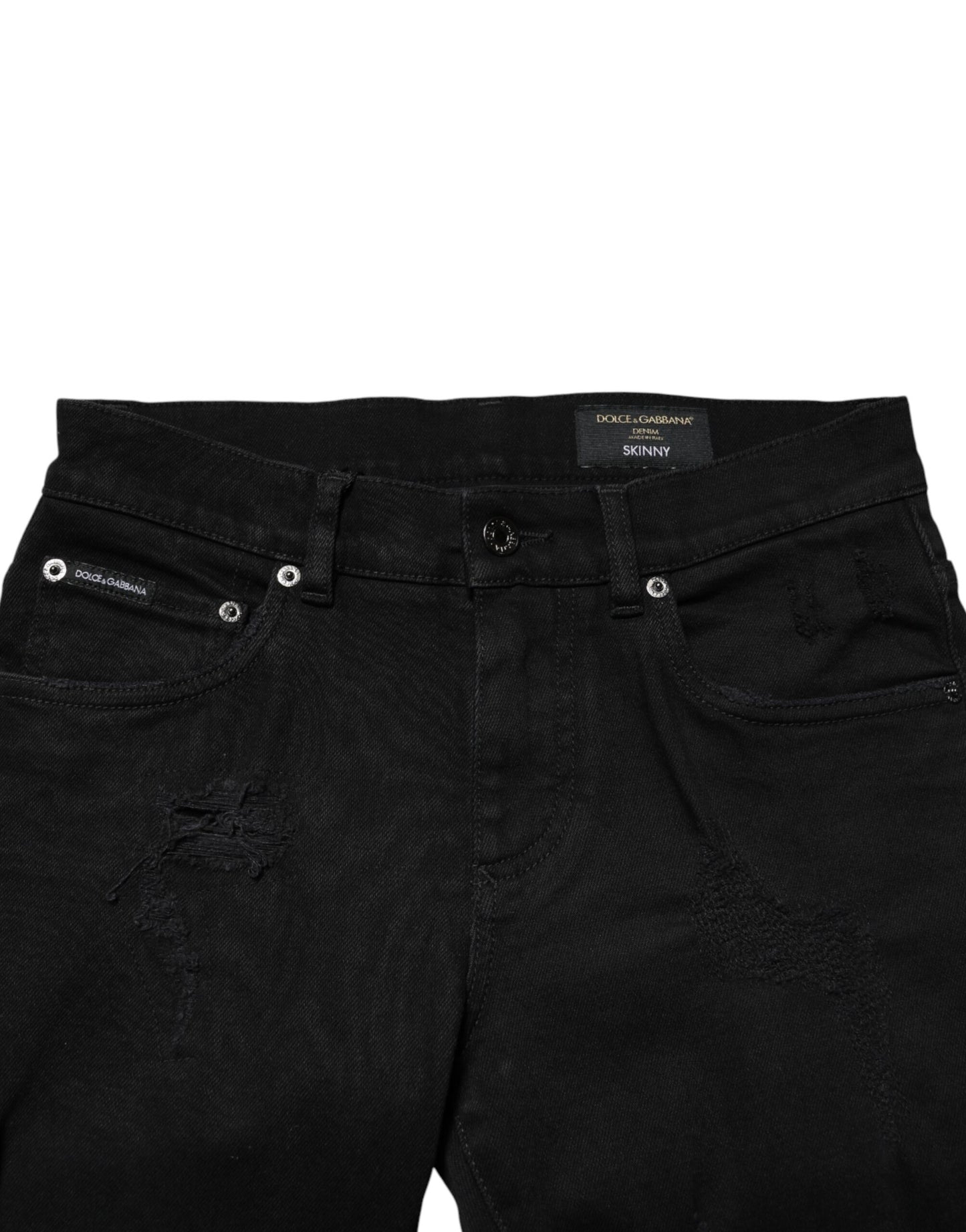 Black Tattered Cotton Men Skinny Denim Jeans
