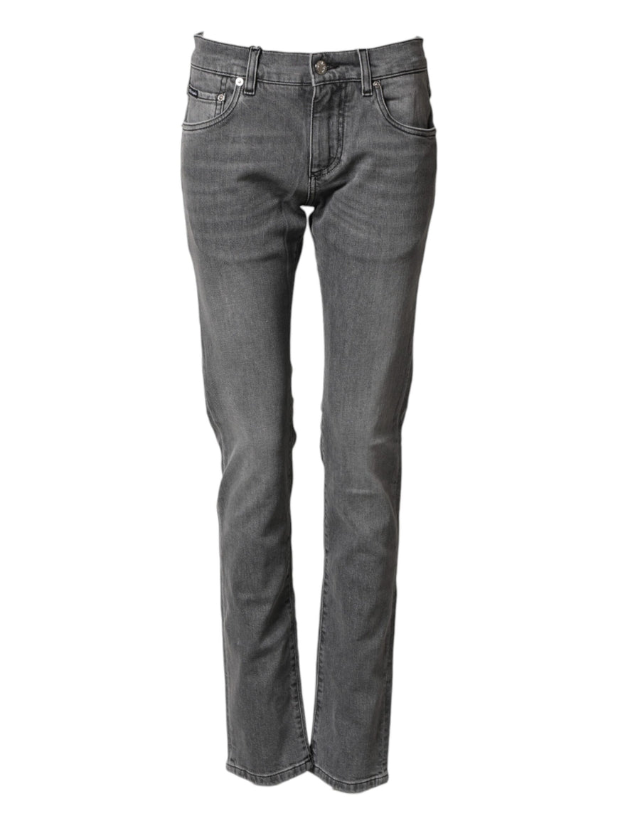 Gray Cotton Mid Waist Skinny Denim Jeans