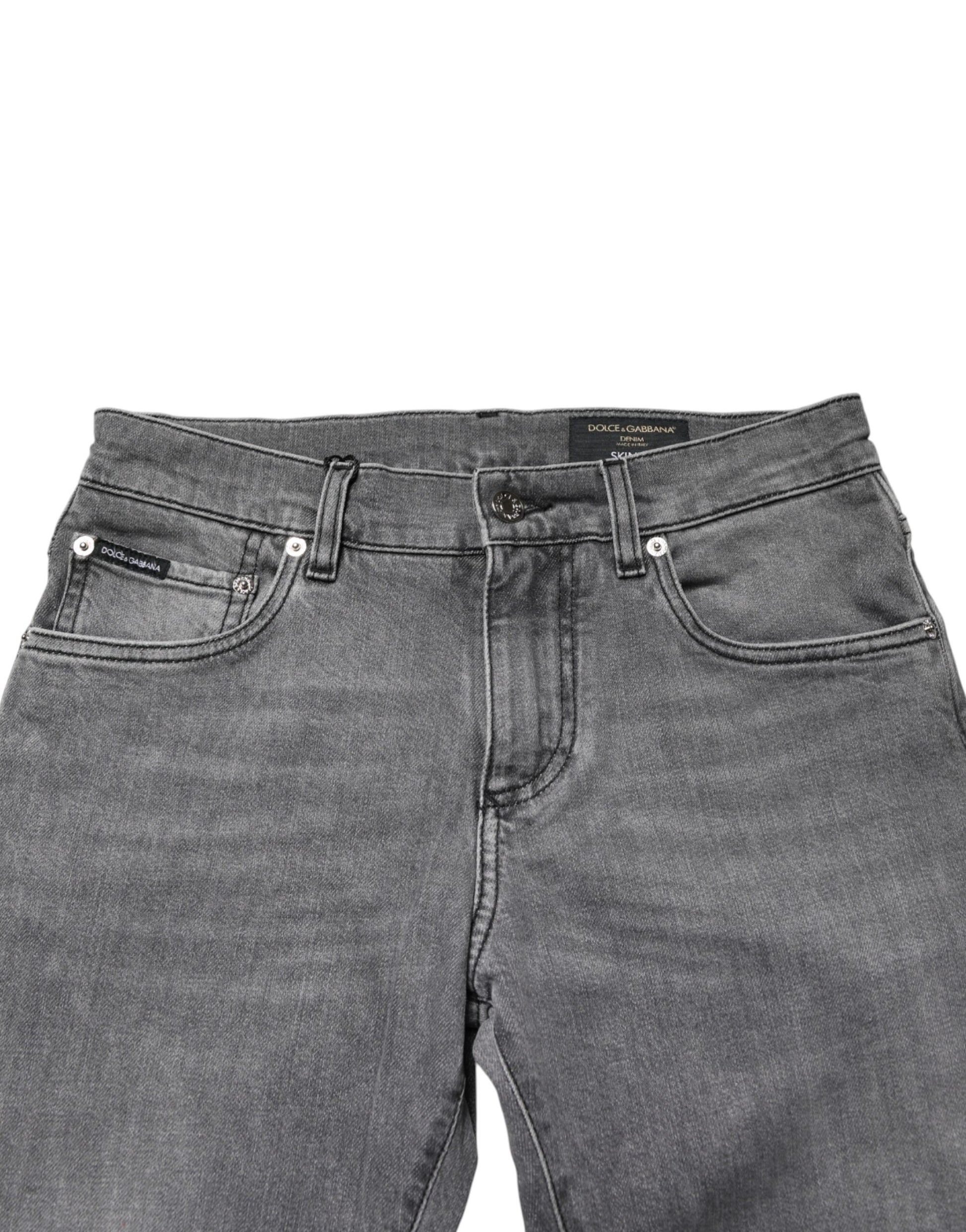 Gray Cotton Mid Waist Skinny Denim Jeans