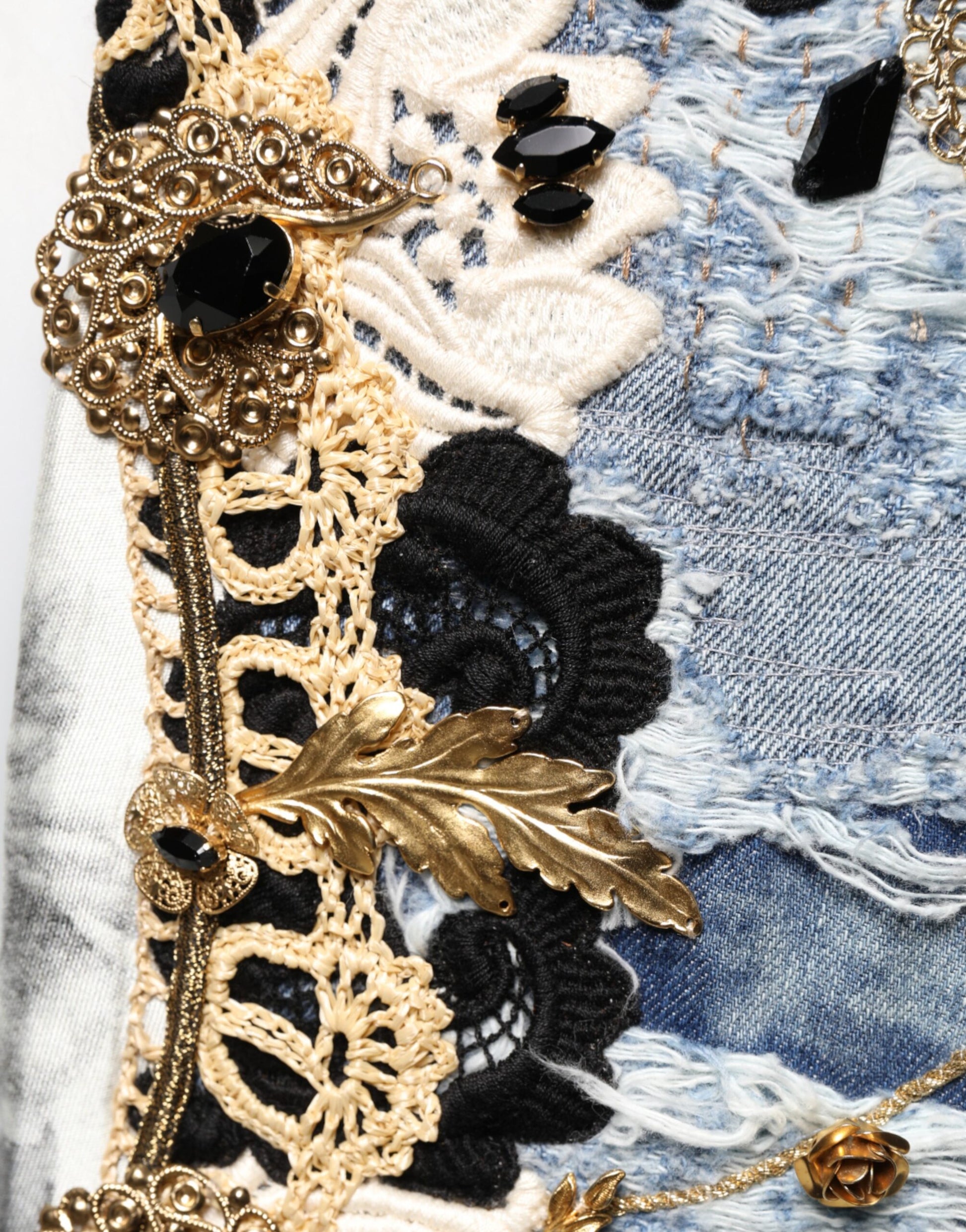 Blue Ripped Embellished Cotton Denim Jeans