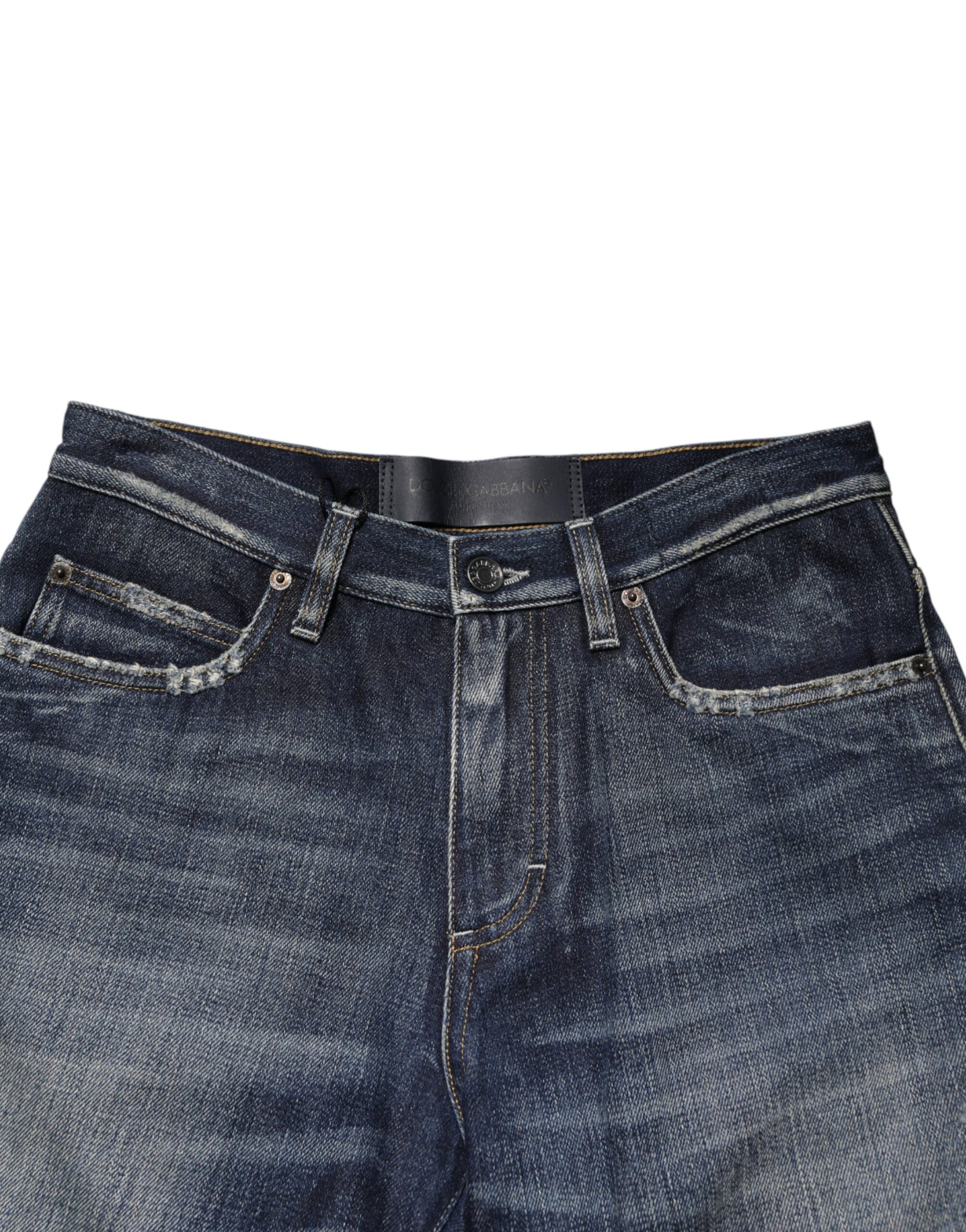 Blue Cotton Distressed Denim Bermuda Shorts