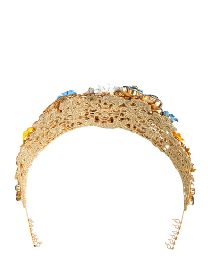 Gold Brass Crystal Floral Hortensia Crown Headband Tiara