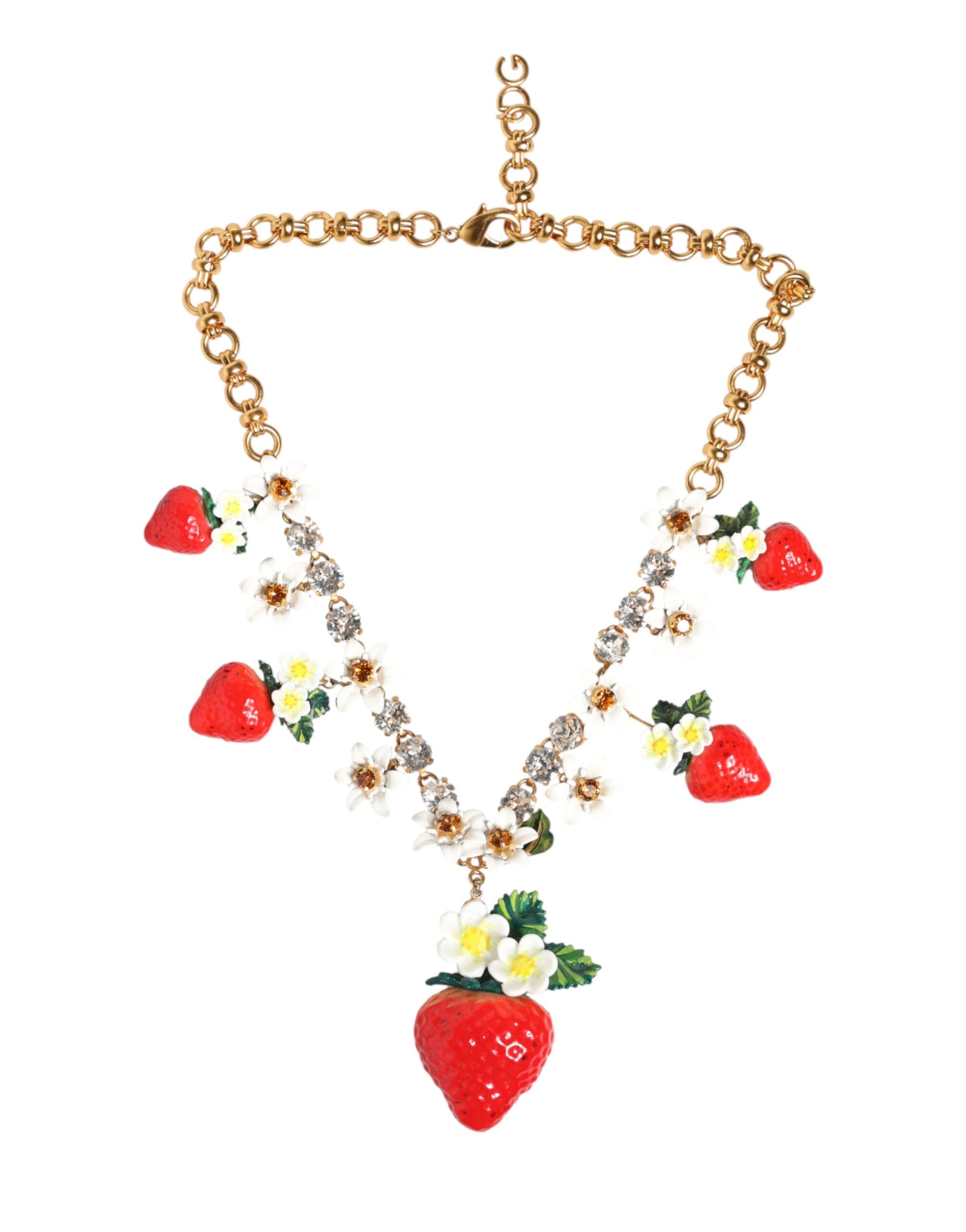 Gold Brass FRUIT Pendants Flowers Crystal Logo Necklace