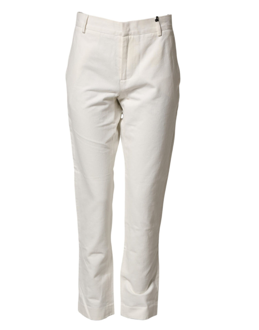 White Cotton Straight Chino Trouser Pants