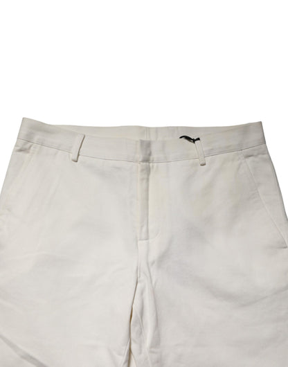 White Cotton Straight Chino Trouser Pants