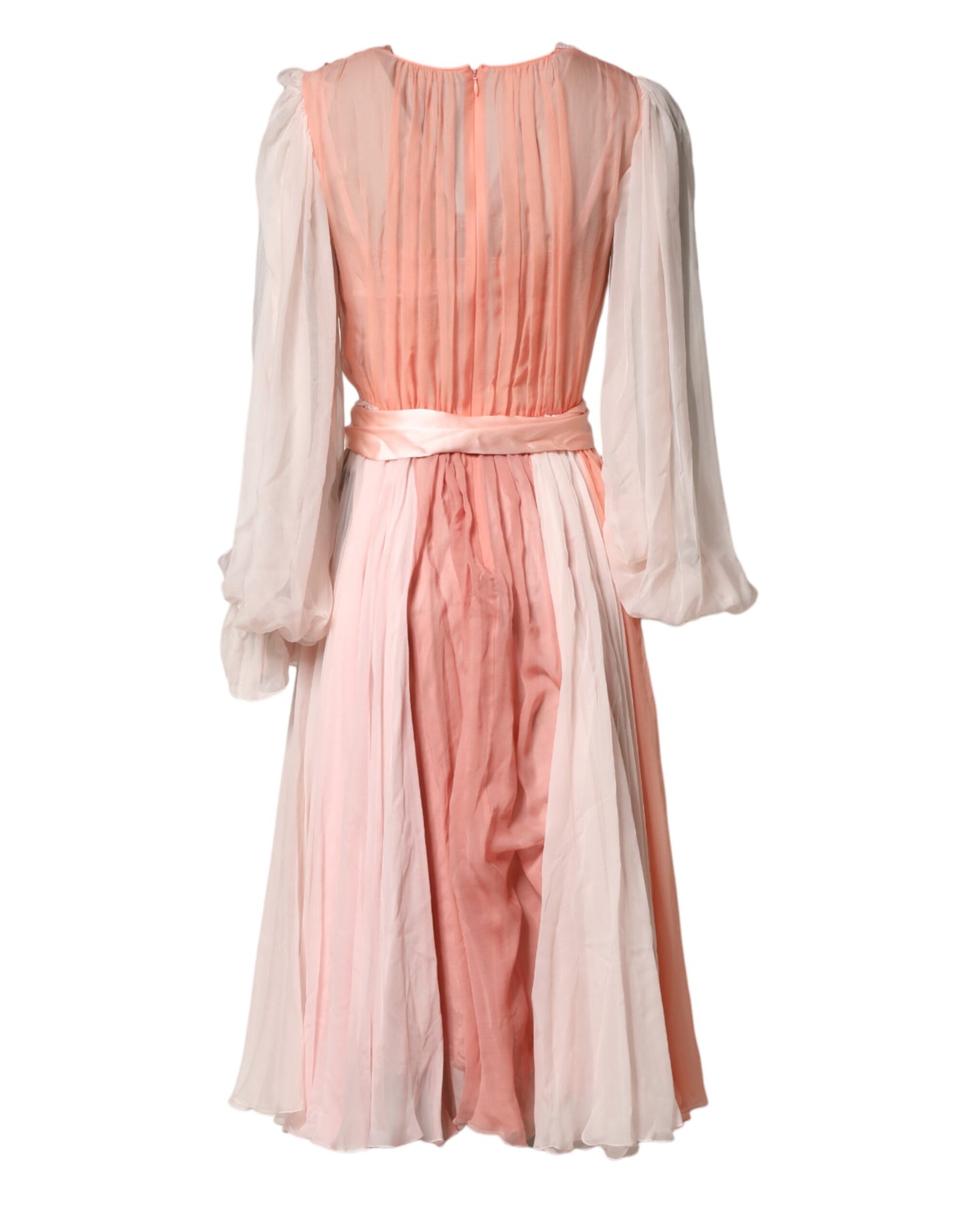 Pink Silk Tulle Long Sleeve V-neck Dress