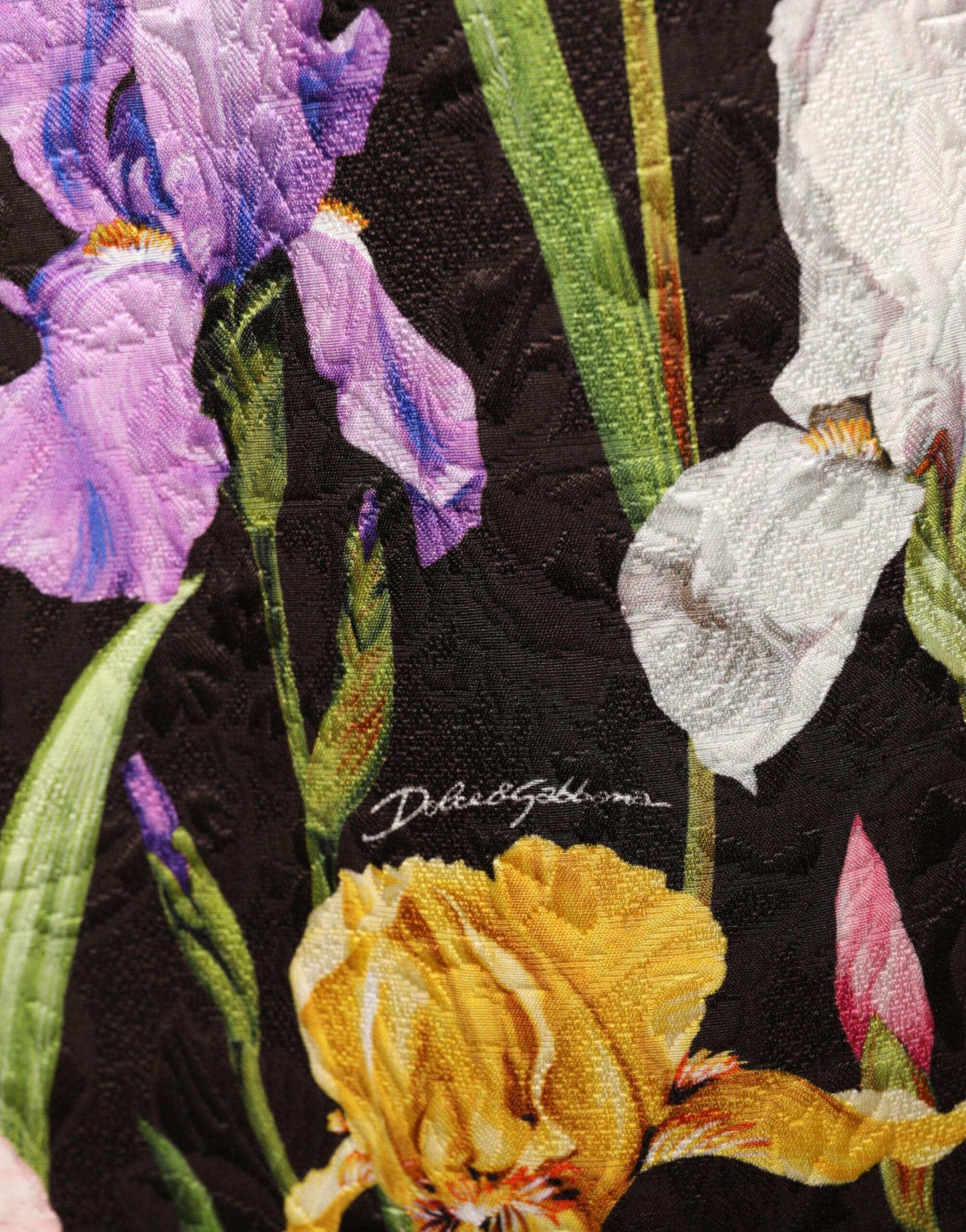 Black Floral Brocade A-line Mini Dress