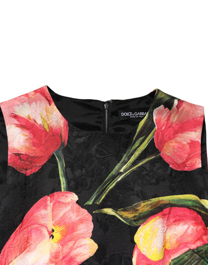 Black Floral Print Viscose A-line Mini  Dress