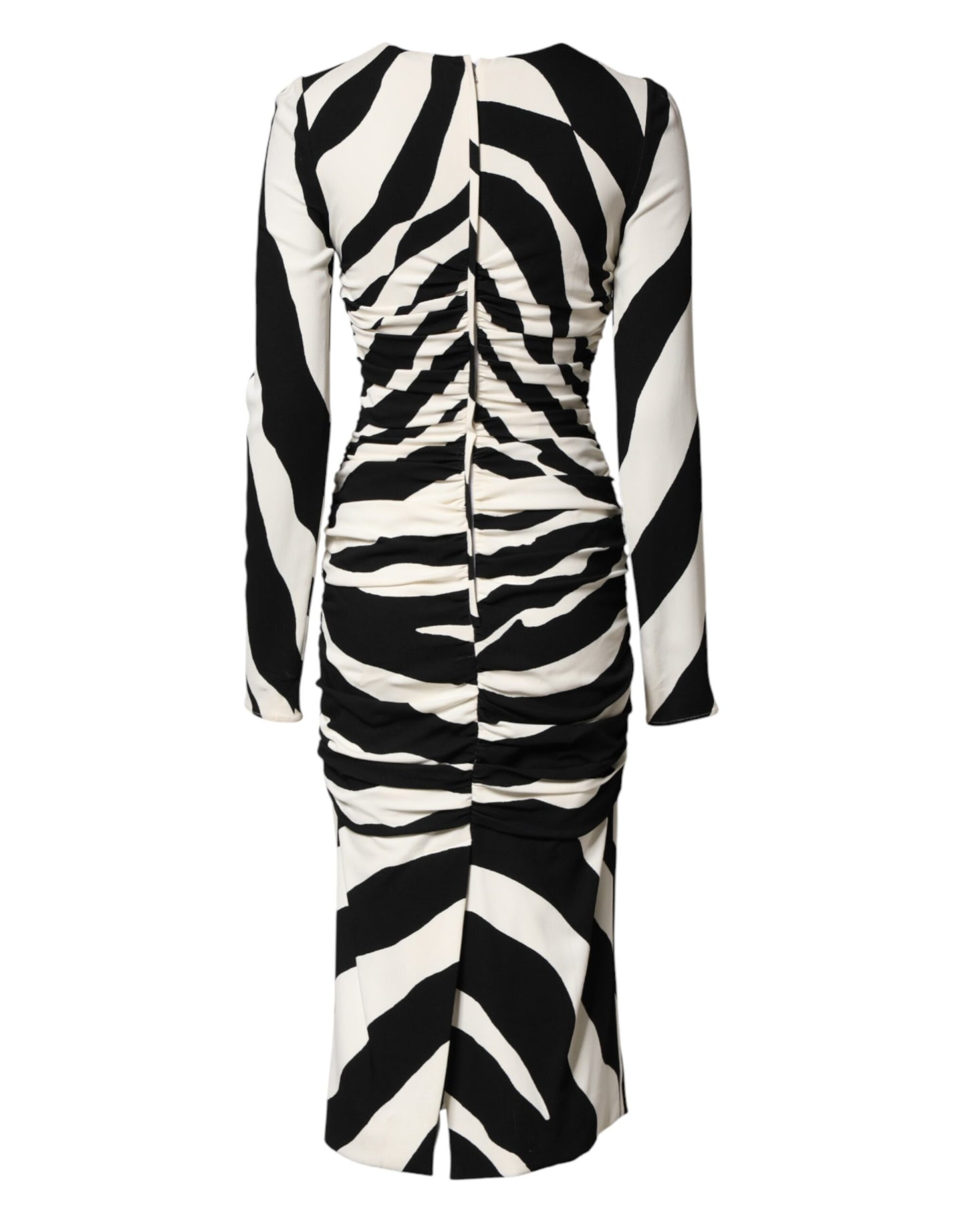 Black White Zebra Viscose Sheath Midi Dress