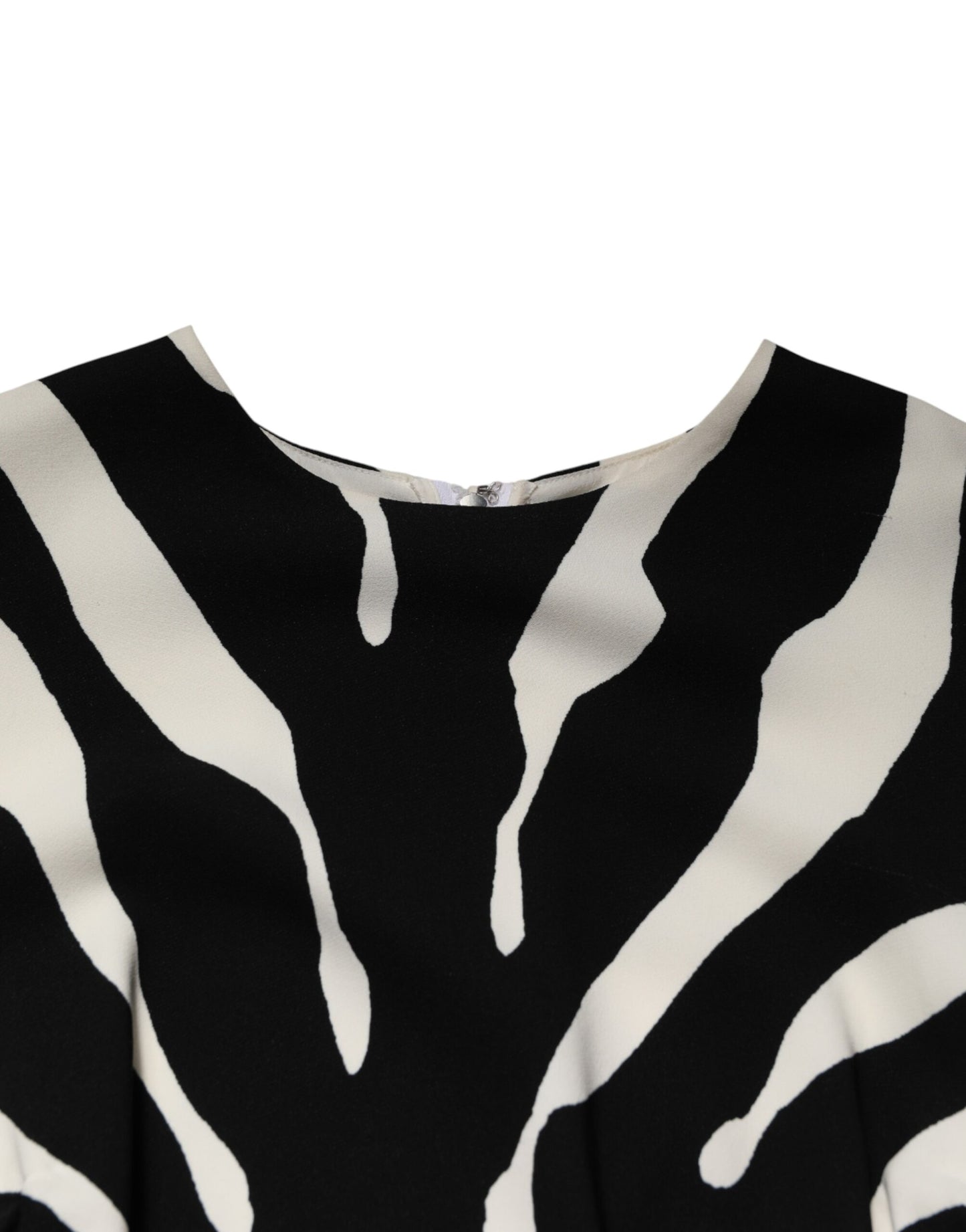 Black White Zebra Viscose Sheath Midi Dress