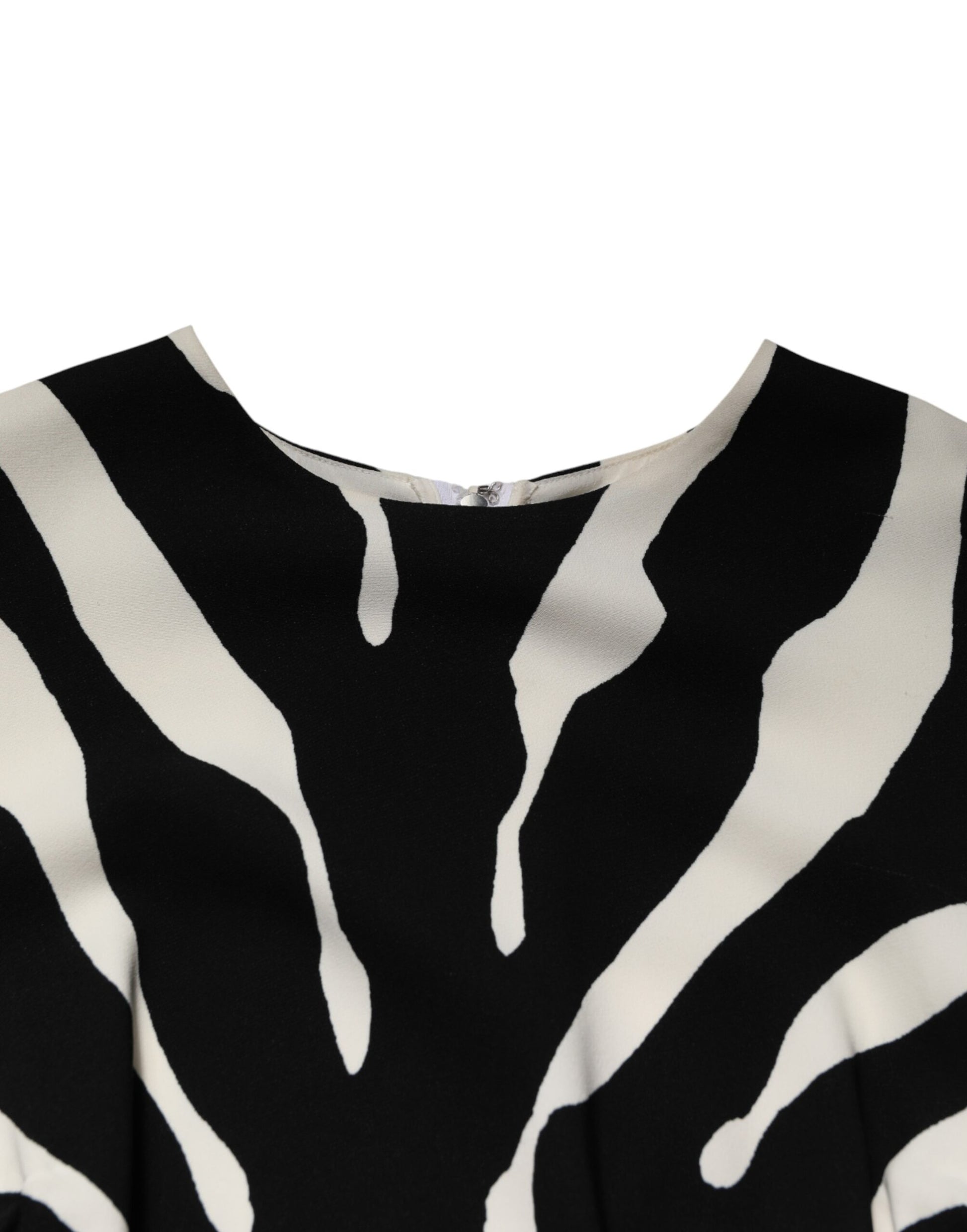 Black White Zebra Viscose Sheath Midi Dress