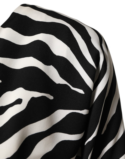 Black White Zebra Silk Sheath Mini Dress