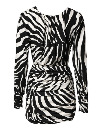 Black White Zebra Silk Sheath Mini Dress