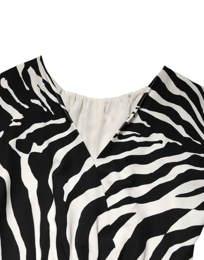 Black White Zebra Silk Sheath Mini Dress