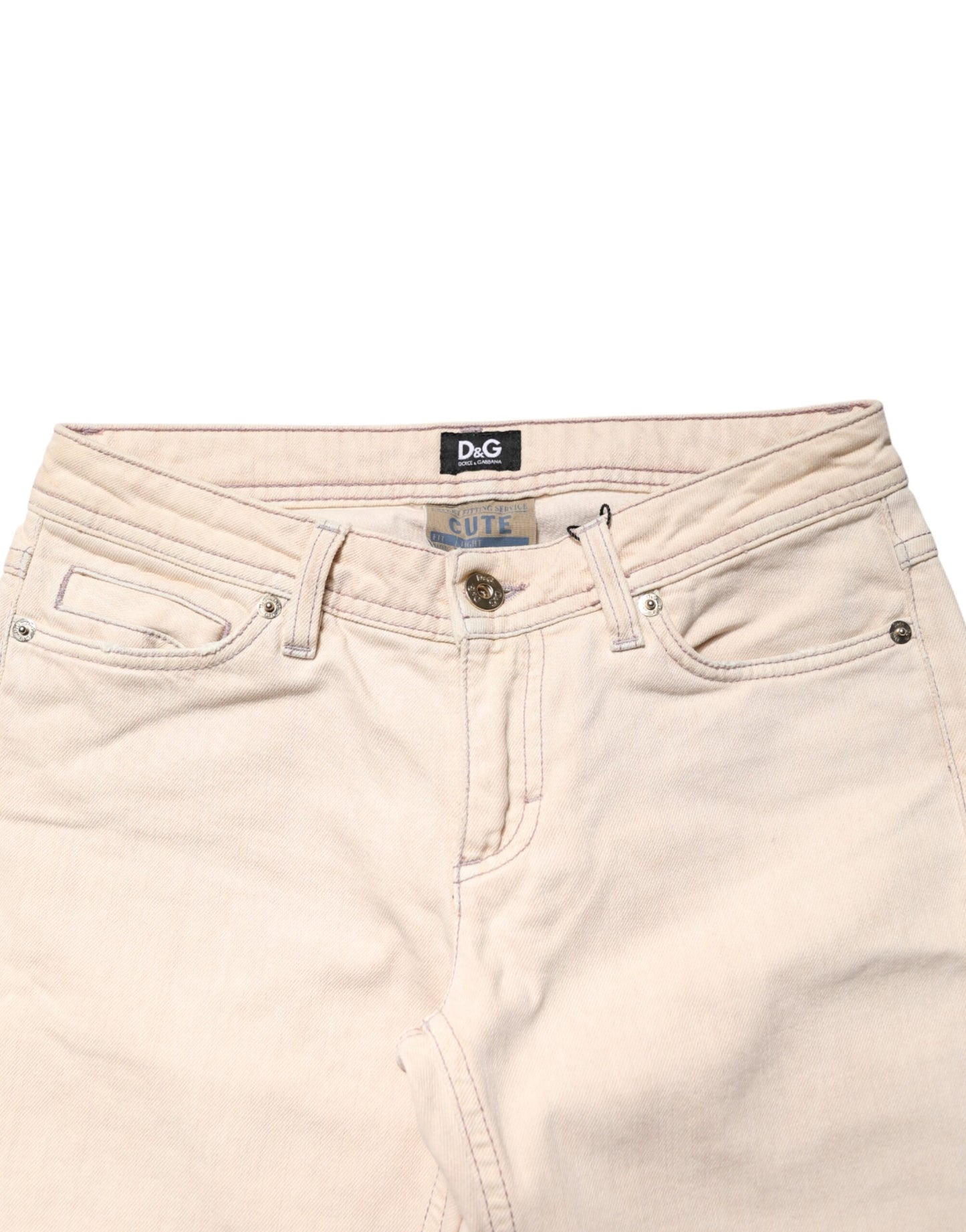 Beige Low Waist Cotton Slim Fit Denim Trousers Jeans