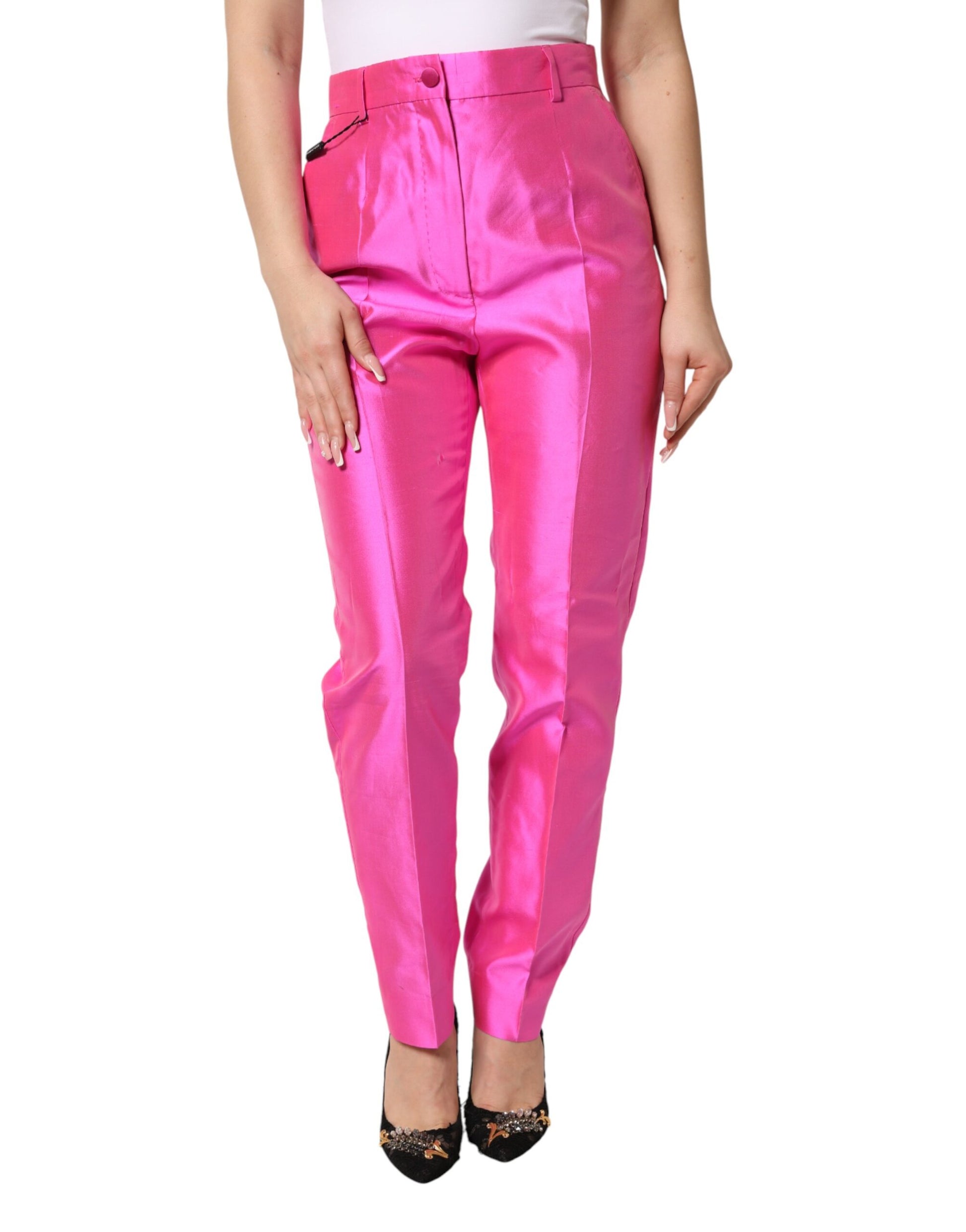 Pink Silk High Waist Dress Trousers Pants