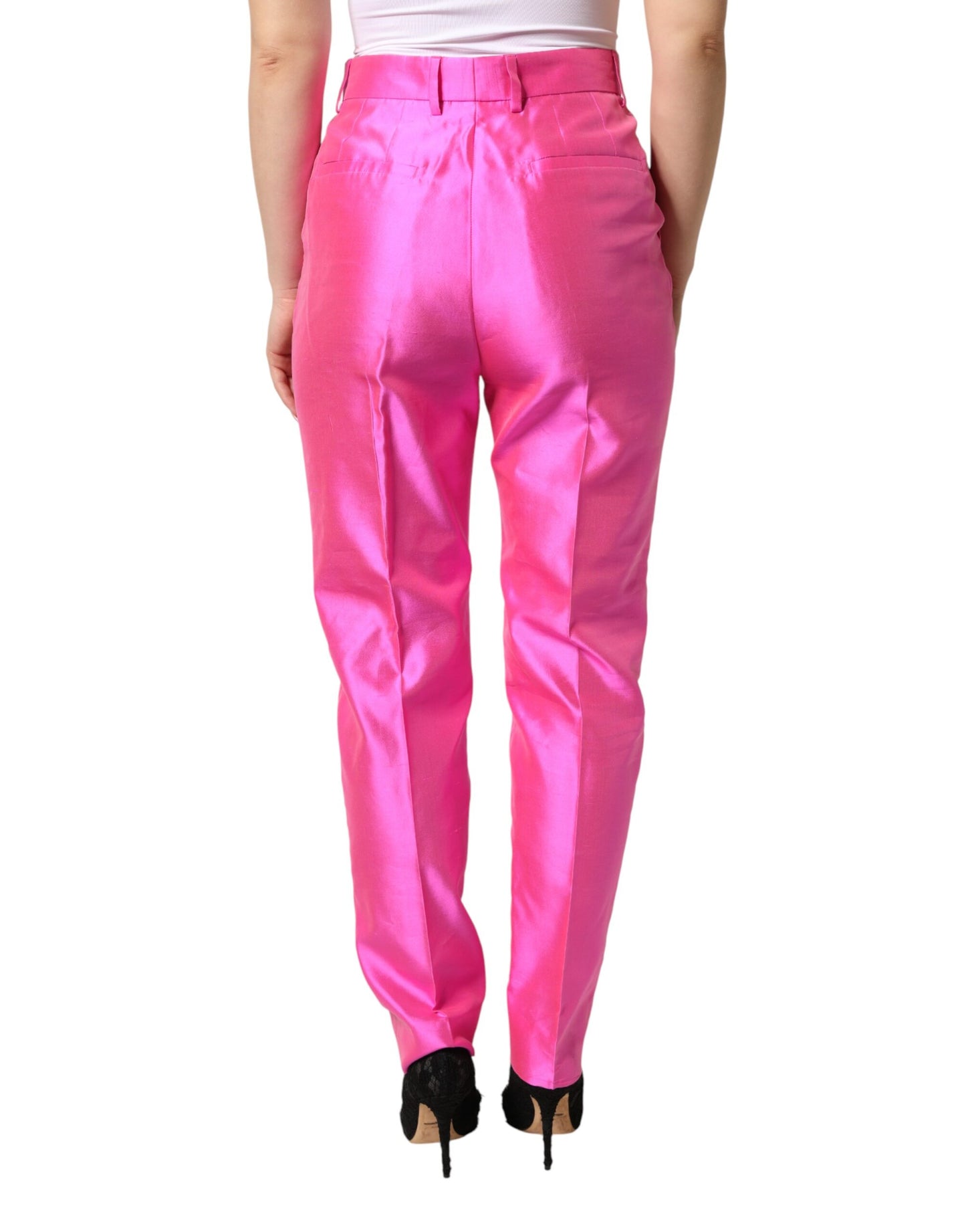 Pink Silk High Waist Dress Trousers Pants