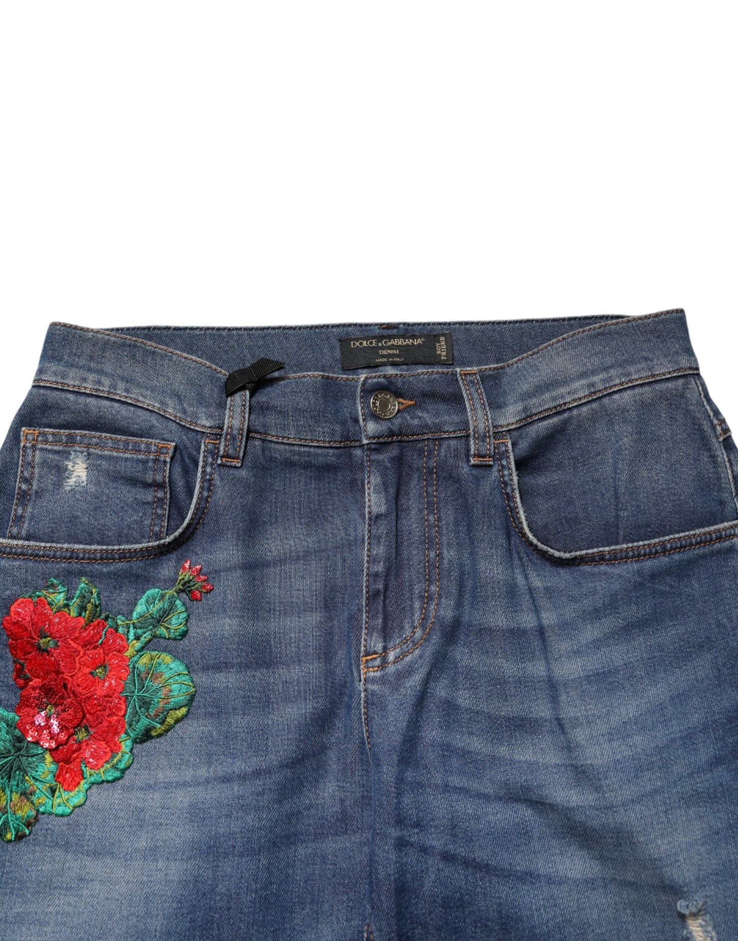 Blue Floral Embroidered BOYFRIEND Denim Jeans