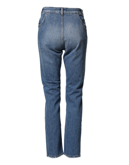 Blue Distressed Washed Cotton Denim Jeans
