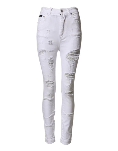 White Distressed High Waist Denim Jeans