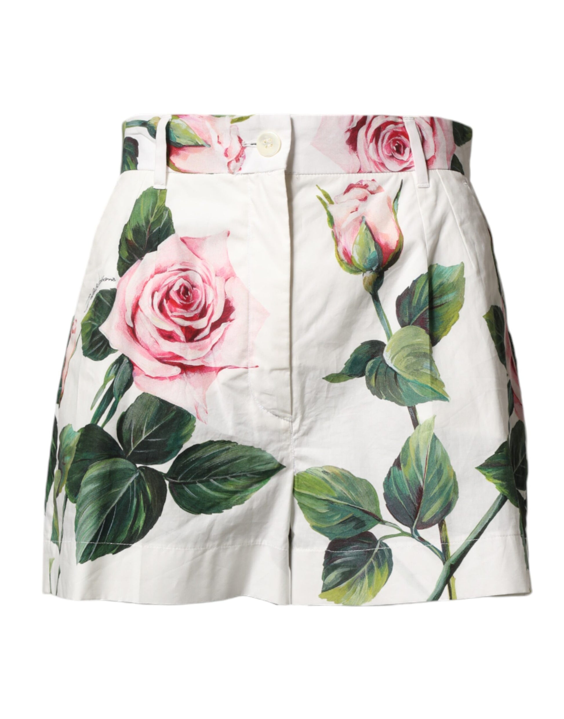White Floral Print High Waist Hotpants Short