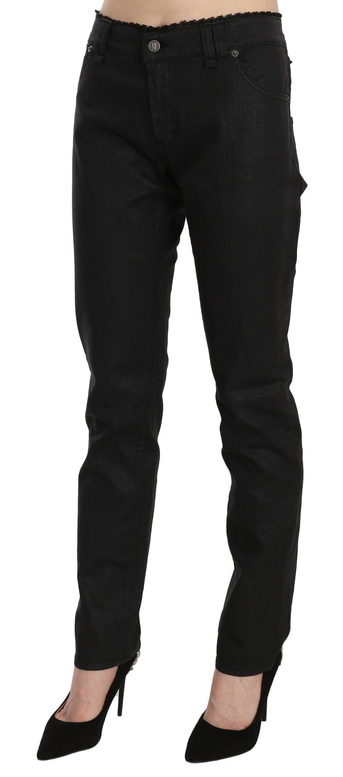 Black Mid Waist Skinny Cotton Casual Denim Jeans