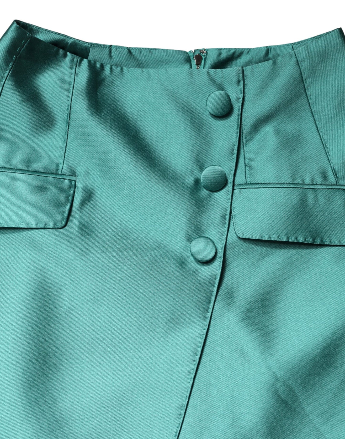 Green Polyester Button High Waist Mini Skirt