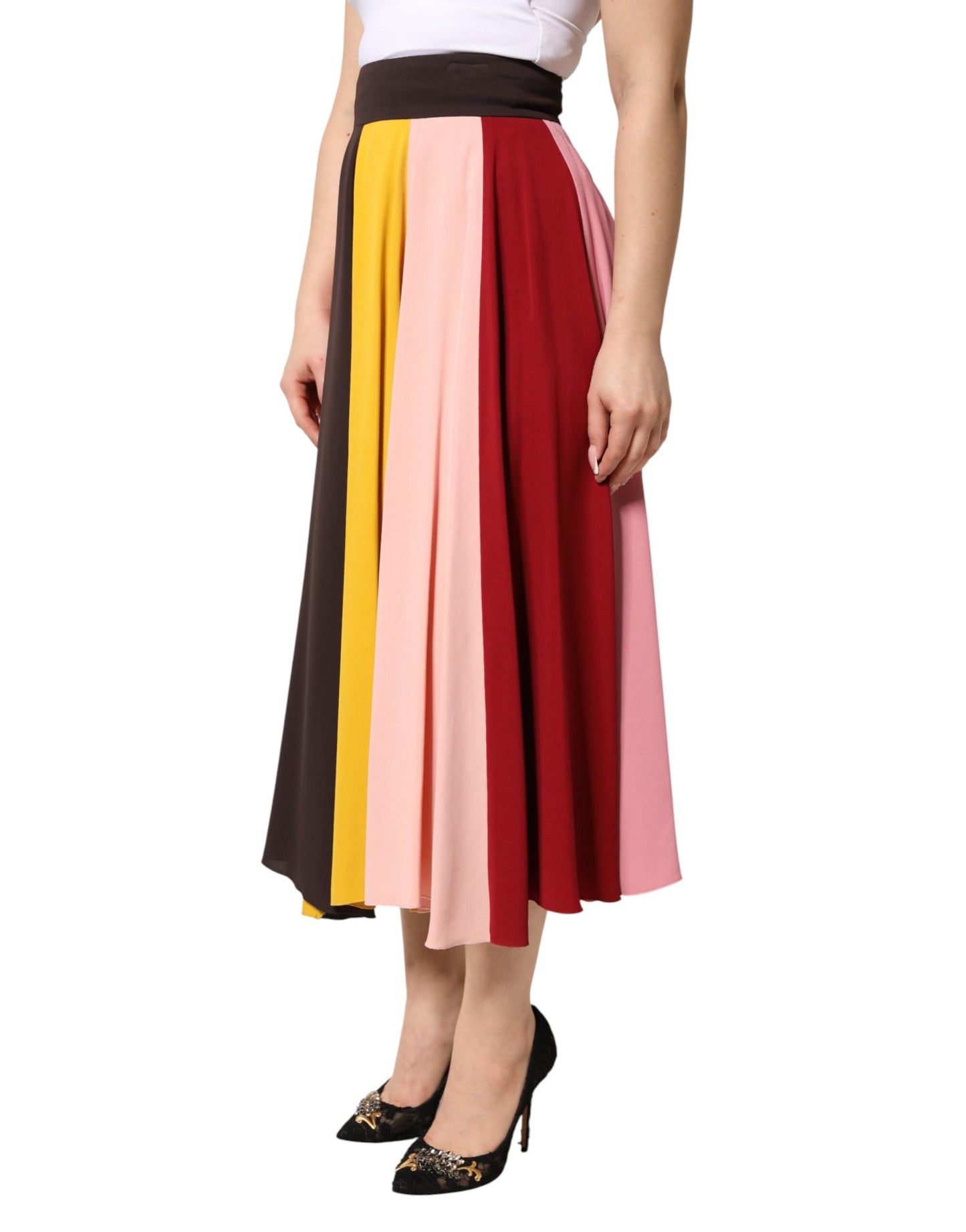 Multicolor Viscose High Waist Midi Skirt