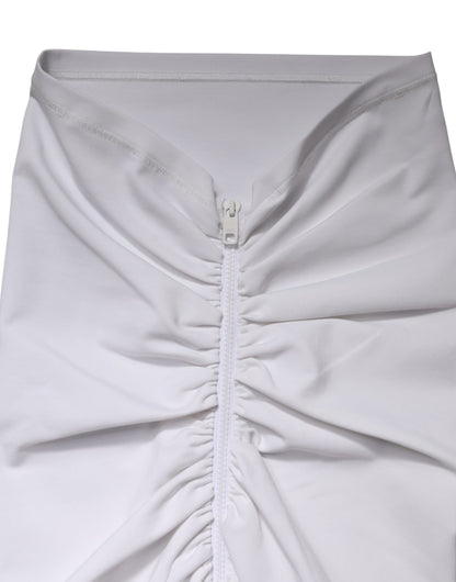White Viscose Pencil Cut High Waist Mini Skirt