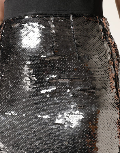 Metallic Gray Sequin High Waist Mermaid Skirt