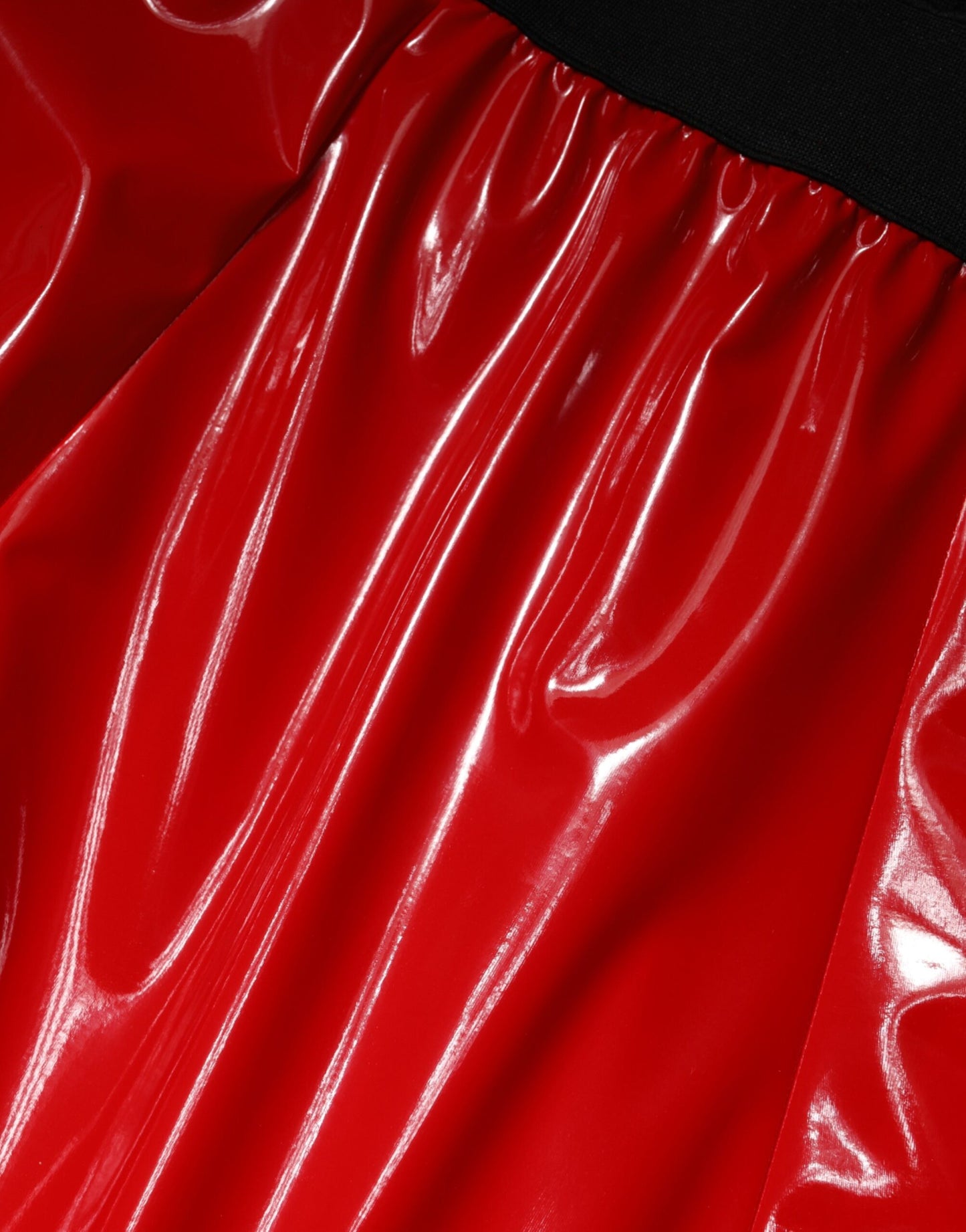Glossy Red Polyester High Waist Midi Skirt
