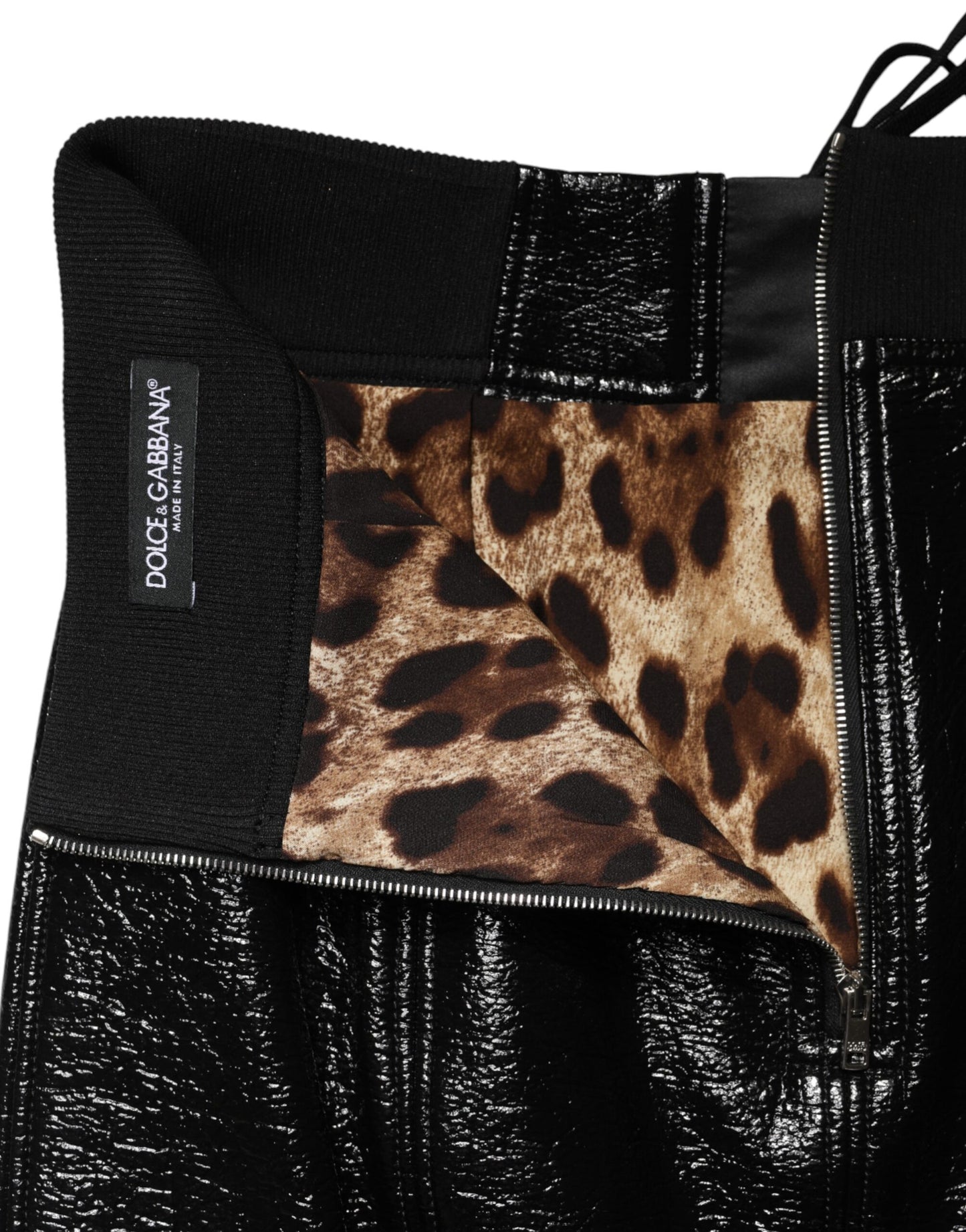 Black Nylon Eyelet Detail Coated Mini Skirt