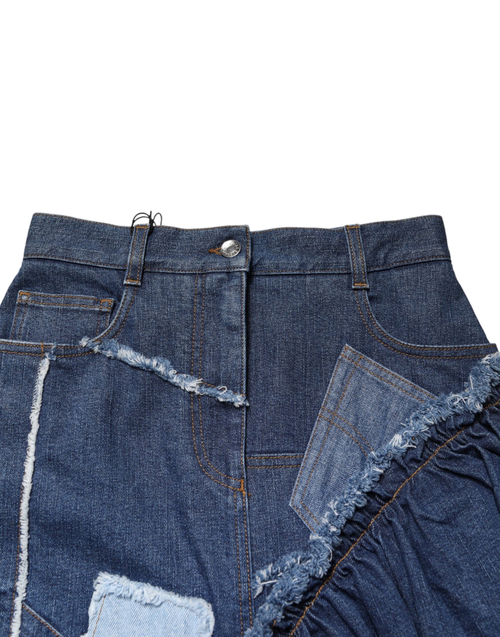 Blue Patchwork Layered Denim Midi Skirt