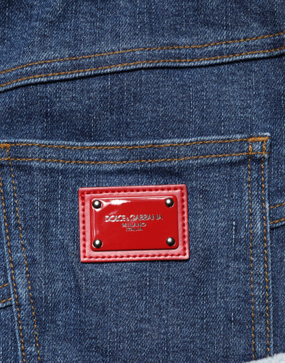 Blue Patchwork Layered Denim Midi Skirt