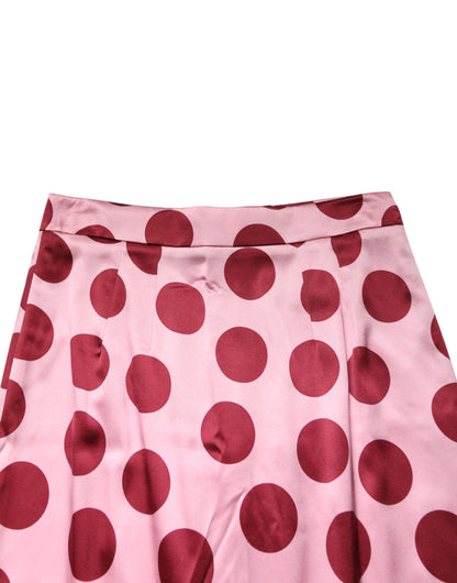 Pink Polka Dot Silk Pencil Cut Midi Skirt
