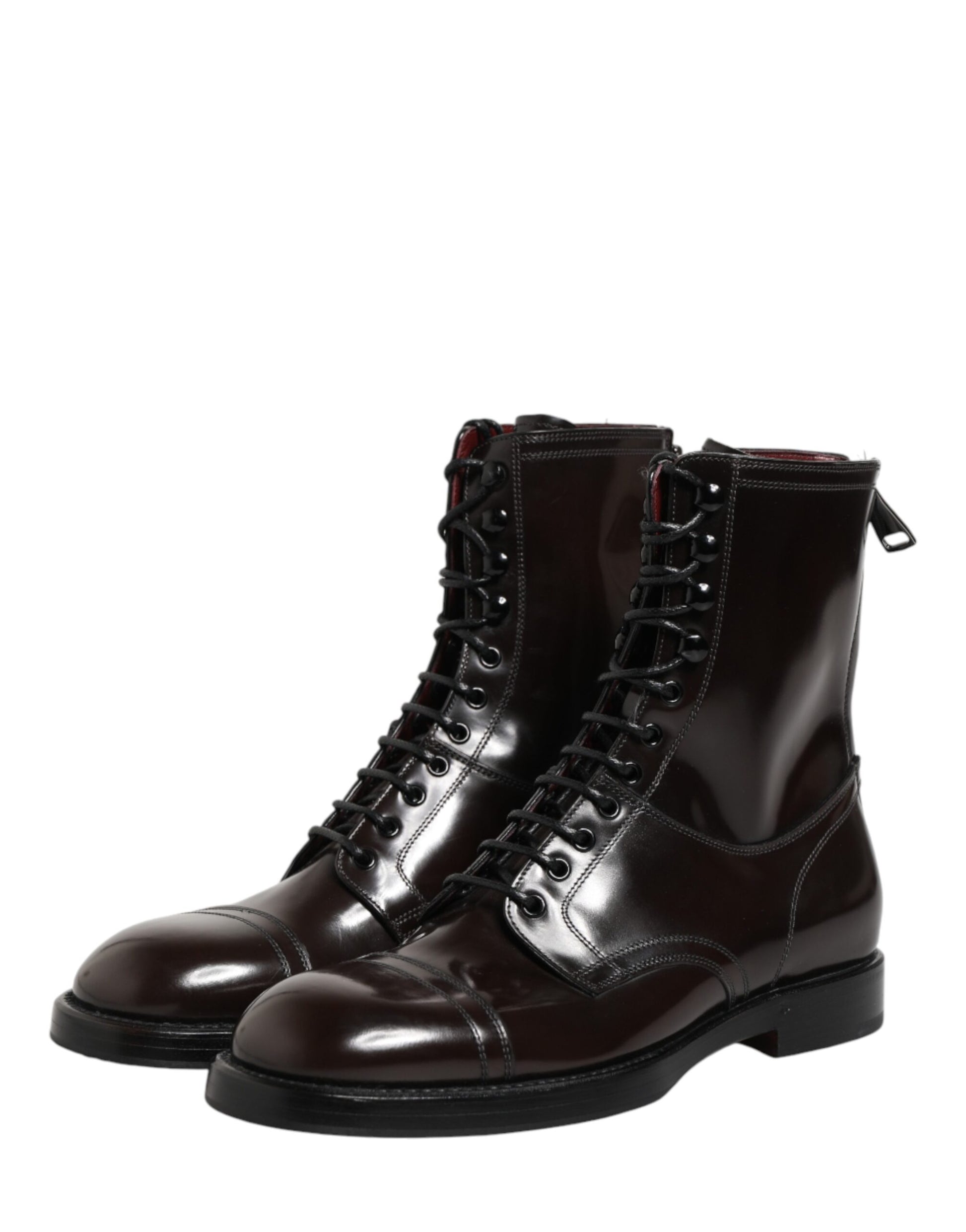 Black Leather Lace Up Mid Calf Boots Shoes