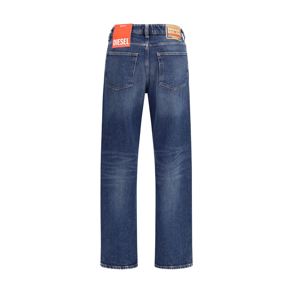 Blue Cotton Straight-Leg Jeans