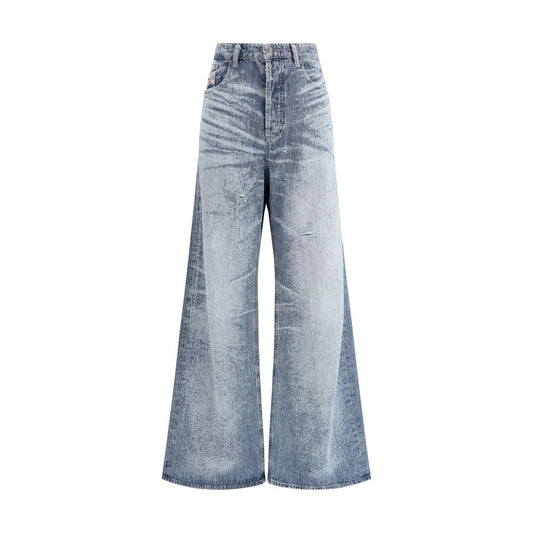 Blue Cotton Flared Jeans