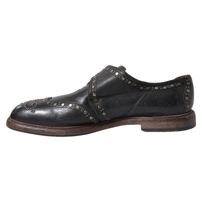 Black Leather Monk Strap Studded Dress Shoes