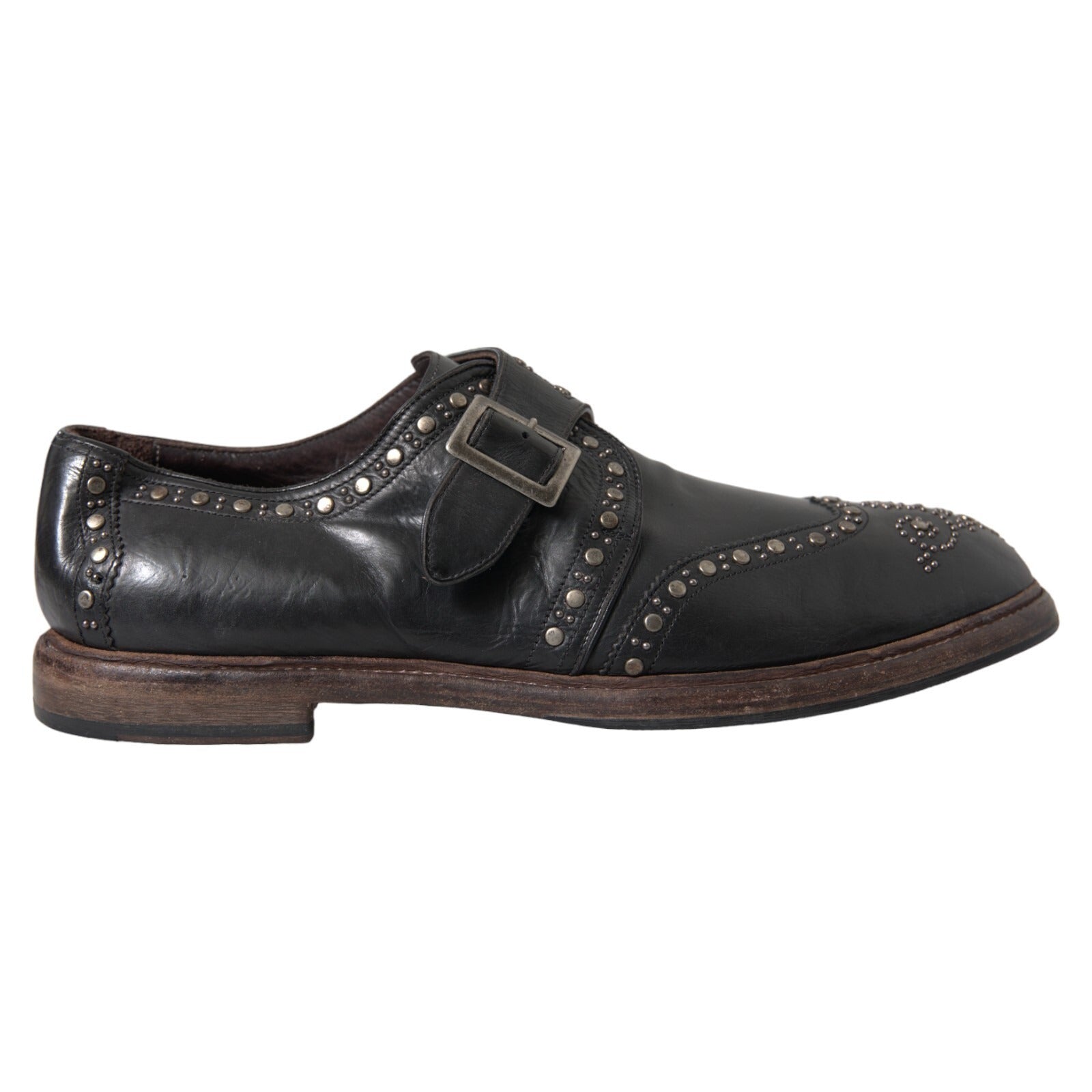 Black Leather Monk Strap Studded Dress Shoes