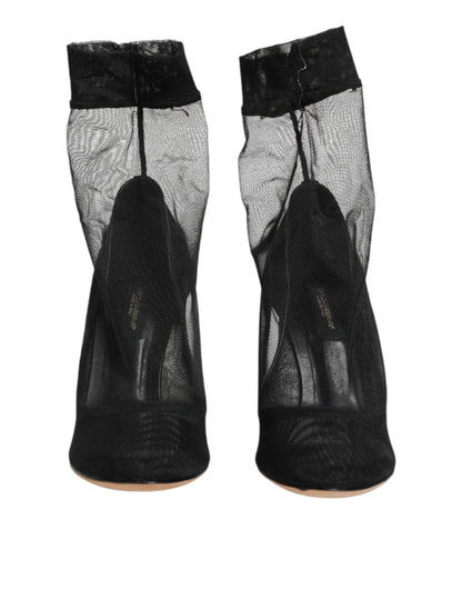 Black Nylon Stretch Mesh Sock Boots  Shoes