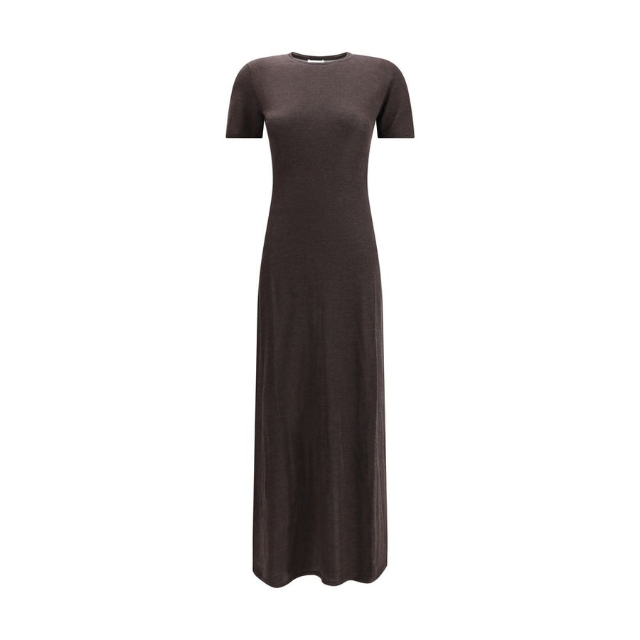 Brown Fleece Wool Long Dress