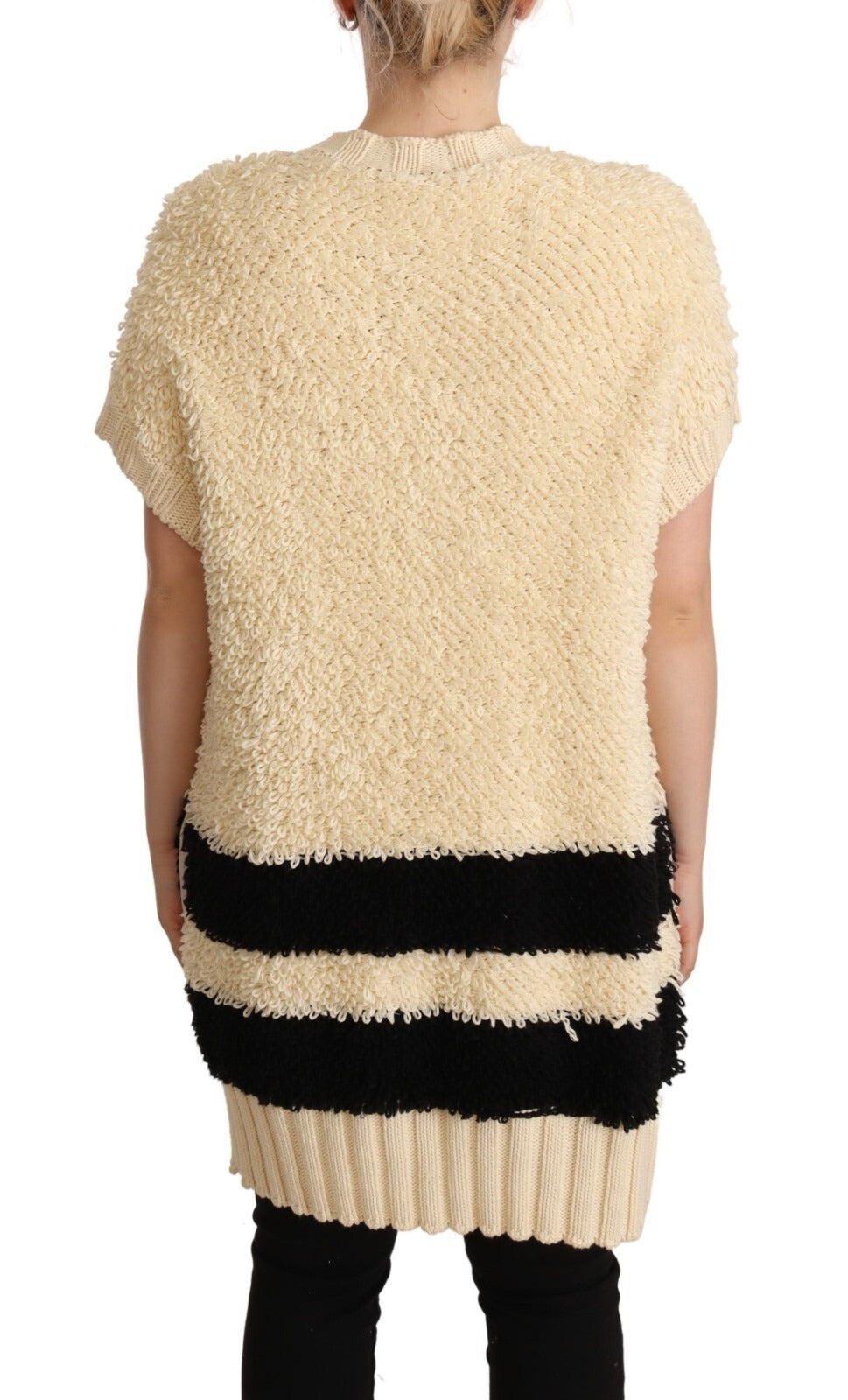 Beige Black Short Sleeve Button Cardigan Sweater