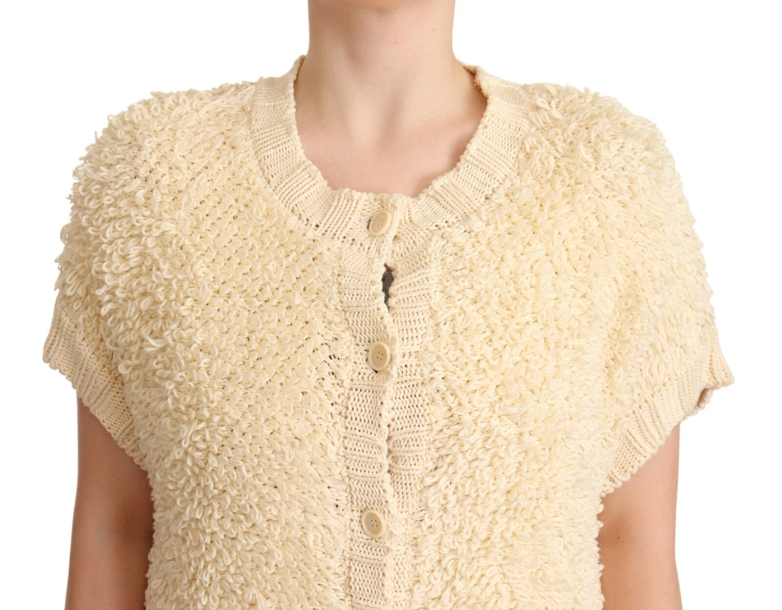 Beige Black Short Sleeve Button Cardigan Sweater