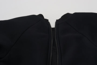 Black Cropped Zipper Back Sweatshirt Sweater